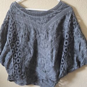 Gray Lace Knit Poncho Top